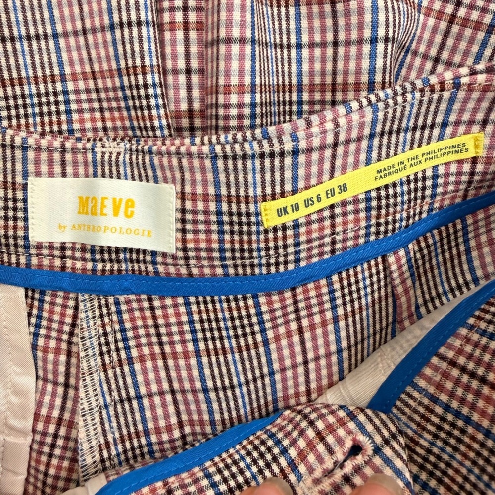 Maeve Avery Pleated Wide Leg Trousers Plaid High Rise Pants Mauve Blue US 6 - Picture 13 of 14